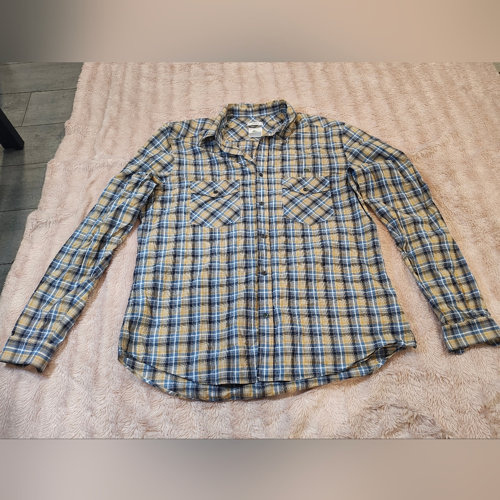 LACOSTE Men's Blue and Yellow Plaid Shirt Size 42